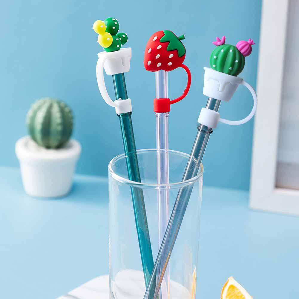 FELTECHELECTR 2pcs Straw Cap Plants Straw Covers Straw Covers Cap Silicone  Straw Tips Covers Party Glasses Tags Cactus Straw Topper Straw End Caps