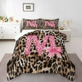 thumbnail image 3 of Homewish Kawaii Initial M Letter Queen Comforter Set, Brown Leopard Cheetah Print Bedding Sets, Teens Kids Girls Women Reversible Bedding Comforter Set, Microfiber Bedroom Decor, 3-Piece, 3 of 8
