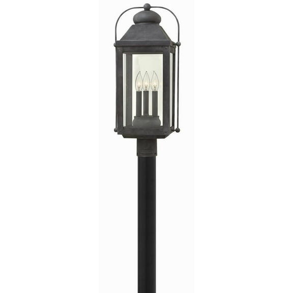 3 Light Large Outdoor Post Top or Pier Mount Lantern in Traditional Style 11 inches Wide By 24.25 inches High-Aged Zinc Finish-Incandescent Lamping
