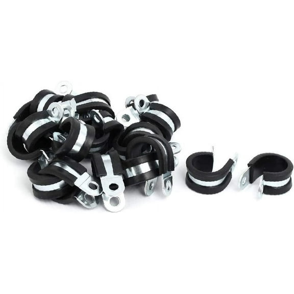 20mm Dia Rubber Lined R Shaped Zinc Plated Pipe Clip Cable Clamp 20pcs(20 mm de diámetro revestido en goma R en forma de cinc plateado Clip de tubo abrazadera de cable 20pcs