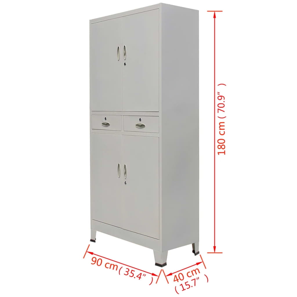 180cm Office Storage Lockable Cupboard Filing Cabinet Steel Metal Light Grey Key 