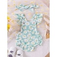 thumbnail image 2 of Gupgi 0-18M Baby Girls Summer Romper Waffle Daisy Print Flying Sleeve Jumpsuit with Bow Headband, 2 of 9