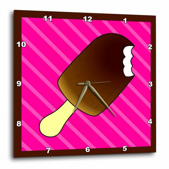 3dRose, Cute Chocolate Ice Cream Bar - Kawaii Ice Cream - Pink Stripe, 10x10 Wall Clock