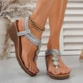 thumbnail image 2 of Fiaer Platform Wedge Sandals for Women Fashion Summer Boho Rhinestones Gladiator Open Toe Low Heel Sandals Lightweight Outdoor Sandals Silver 9, 2 of 8