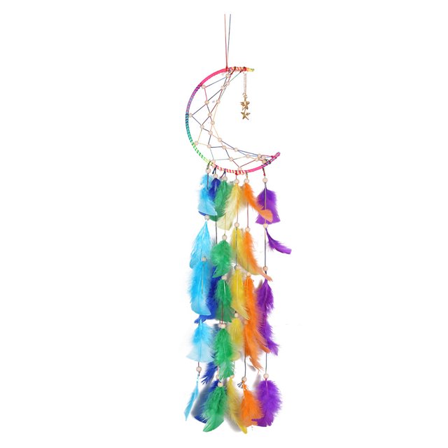 Wdftyju Atrapasueños de arcoíris de luna nórdica, regalos de arte de plumas hechos a mano indios, campanas de viento Wdftyju 5wb6af4an3fx0zc9