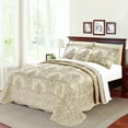 thumbnail image 5 of Home Soft Things 4-Piece Reversible Damask Embroidery Bedspread Set, Beige, King 102"x90", 5 of 7