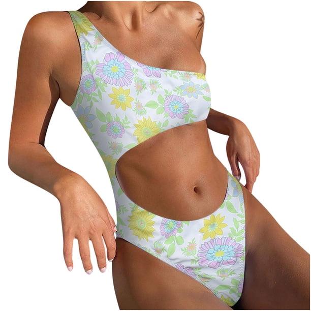 Conjunto de ropa de playa con estampado de bikini de una pieza con hueco floral cómodo de un solo hombro para mujer OAVQHLG3B Store lin121212