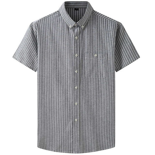 Mens Manga Corta Botón Abajo Camisas Negocios Turndown Cuello Raya Camisa de Bolsillo, Blusa de Manga Corta