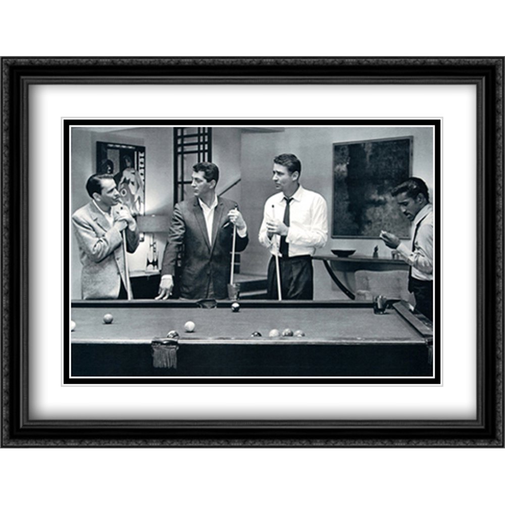 Rat Pack Playing Pool 36x28 Double Matted Large Black Ornate Framed
