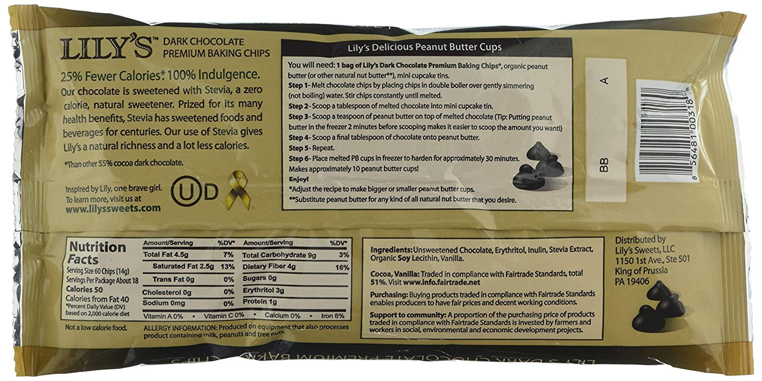 Lily's Chocolate All Natural Premium Baking Chips, Dark Chocolate, 4 Count - Keto, Low Carb, and All Natural!