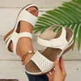 thumbnail image 2 of HomeDM Women's Wedge Sandals Open Toe Ankle Strap Arch Support Summer Walking Beach Sandals, Beige Size 6, 2 of 9