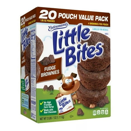 Entenmann's | Little Bites | Fudge Brownies | 20 Pouches 80 Muffins | 4 Muffins in each Pouch | Delicious | Yummy | Tasty | Net WT 2 LB 7 oz (1.11 Kg) | 1 Box |