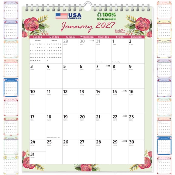 EcoEarth 18-Month Vertical Wall Calendar, Blossoms, 8.5" x 11", July 2026 - December 2027