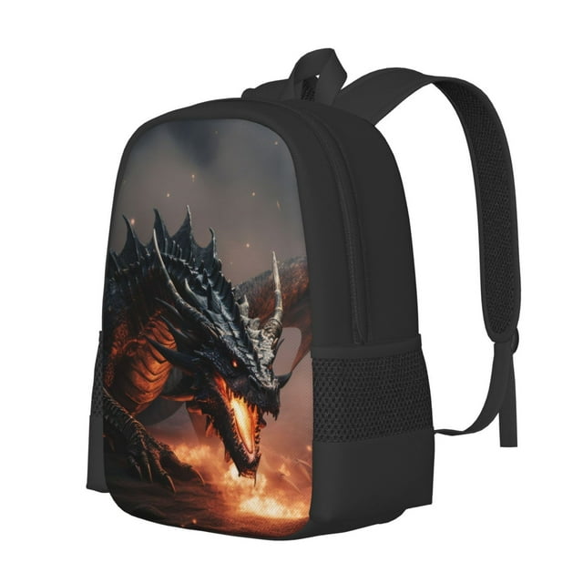 Fotbe Fiery Black Dragon Attack Pattern Student Backpack –School backpack Large Capacity Durable and Ergonomic Backpack with Laptop Compartment and Multiple Pockets