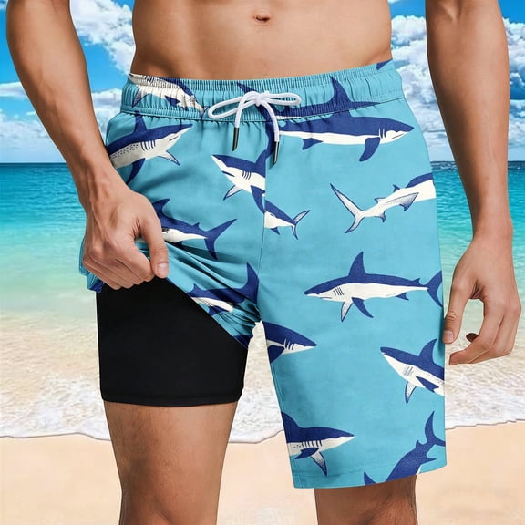 Ynynloco Mens Swim Trunks with Compression Liner 7 inch Inseam Quick Dry 2 in 1 Swimming Board Shorts Beach