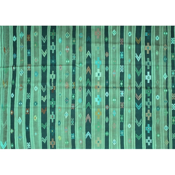 Ahgly Company Machine Washable Indoor Rectangle Southwestern Turquoise Blue Country Area Rugs, 2' x 5'