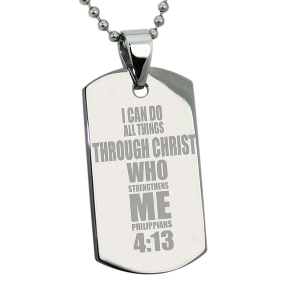 Tioneer Stainless Steel Philippians 4:13 Bible Verse Engraved Dog Tag Pendant