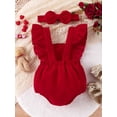 thumbnail image 4 of Yunliwuli Baby Girl 2 Piece Set Square Neck Frill Trim Sleeveless Corduroy Romper + 3D Bow Ribbed Headband Infant Toddler Outfits, 4 of 10
