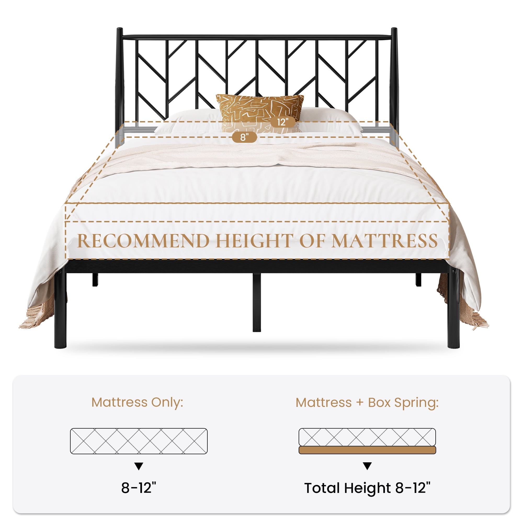 Sha Cerlin Black Full Size Metal Platform Bed Frame with Victorian Vintage Headboard & Underbed Storage, Adult