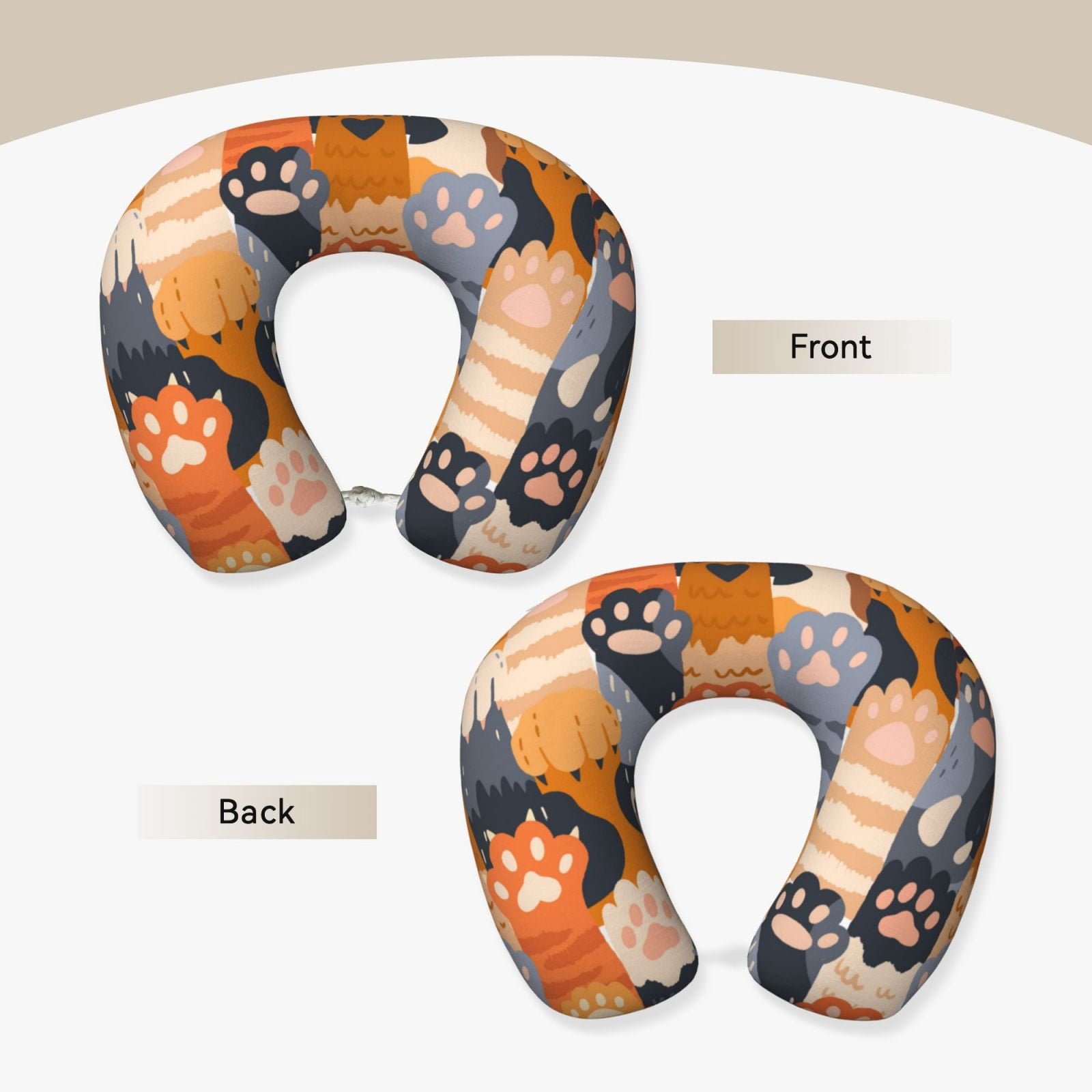 Xecao Cute Cat Paw Print Memory Foam Cervical Neck Pillow Versatile U-Shaped Pillows for Home,Office,Camping,Travelling,Soft Washable Cover