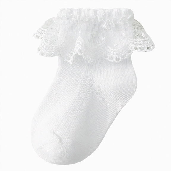 enyan Baby-Girls Eyelet Ruffle Lace Socks Toddler Double Lace Dressy Short Socks Newborn/Infants White,1-3 Years