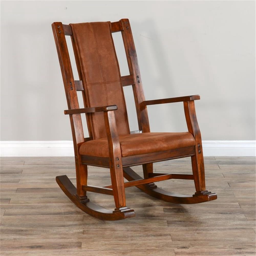 Maklaine Farmhouse Mahogany Wood Rocking Chair in Dark Chocolate