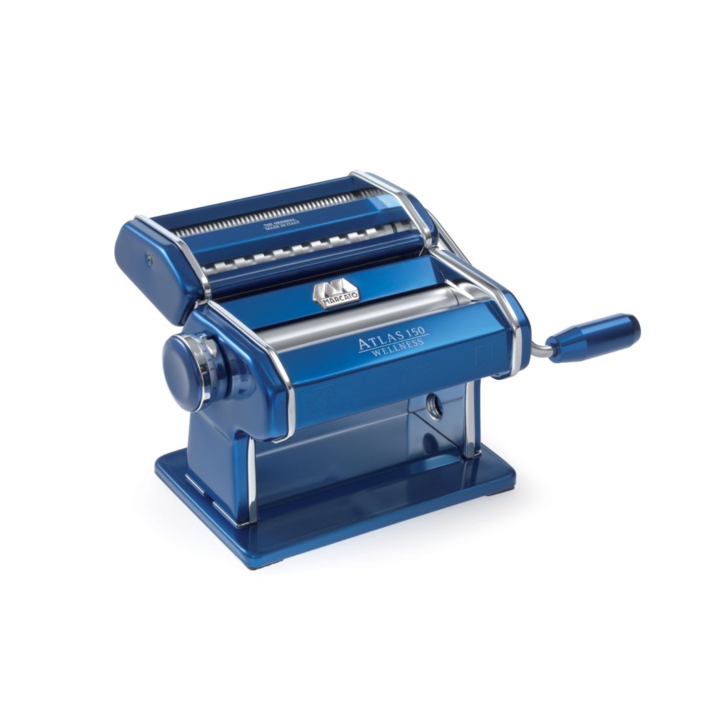 Marcato Atlas Pasta Machine, Made in Italy, Blue, Includes Pasta Cutter, Hand Crank, and