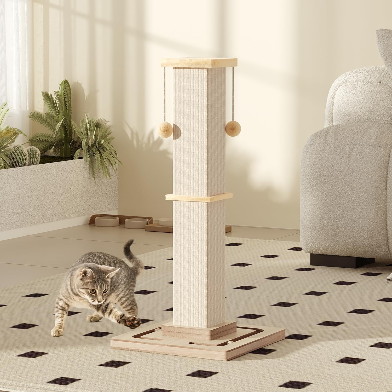 Large Cat Scratching Post, 32 Inch Tall Heavy Duty Scratching Post with Tracking Interactive Toys for Indoor