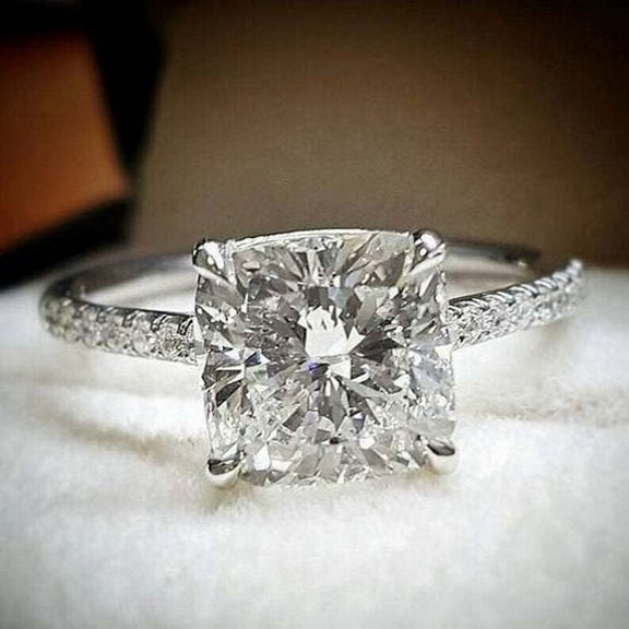 Forever Jewels 3Ct Cushion Cut Moissanite Women Engagement Ring 14K White Gold Plated