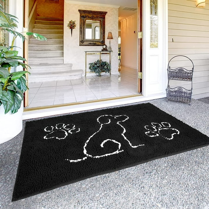 Junovo Indoor Door Mat Rug Super Absorbent Doormats for Muddy Shoes Dog Paws,Non Slip Bathroom Floor Mats,24"x36"Black