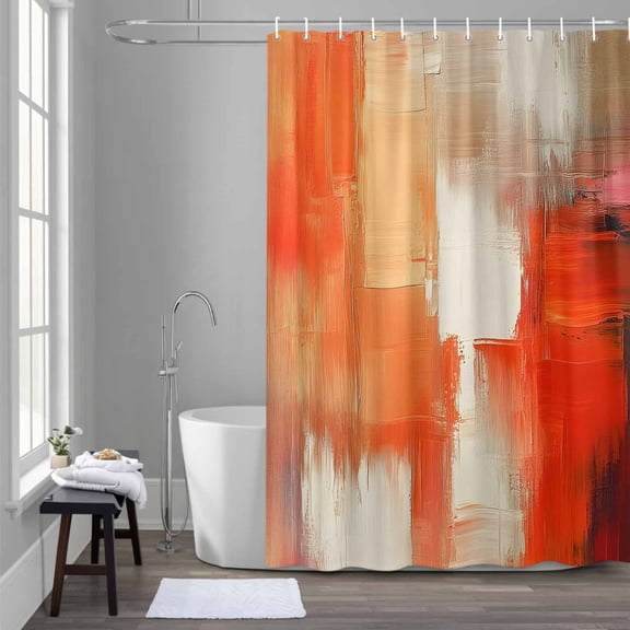 Abstract Color Block Shower Curtain for Bathroom Decor, Orange Block Oil Painting Gradient Waterproof Fabric Shower Curtain, 54"x78" Set with 12 Hooks