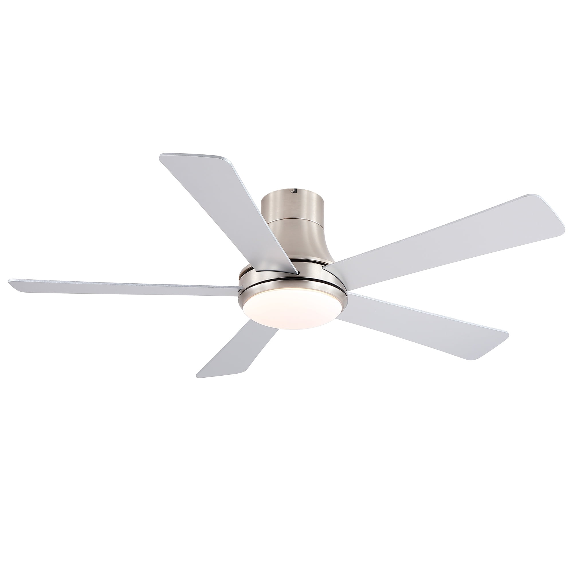 Leumius 52" Farmhouse Brushed Nickel Integrated LED Smart Ceiling Fan with DC Remote Control for Bedroom Living Room