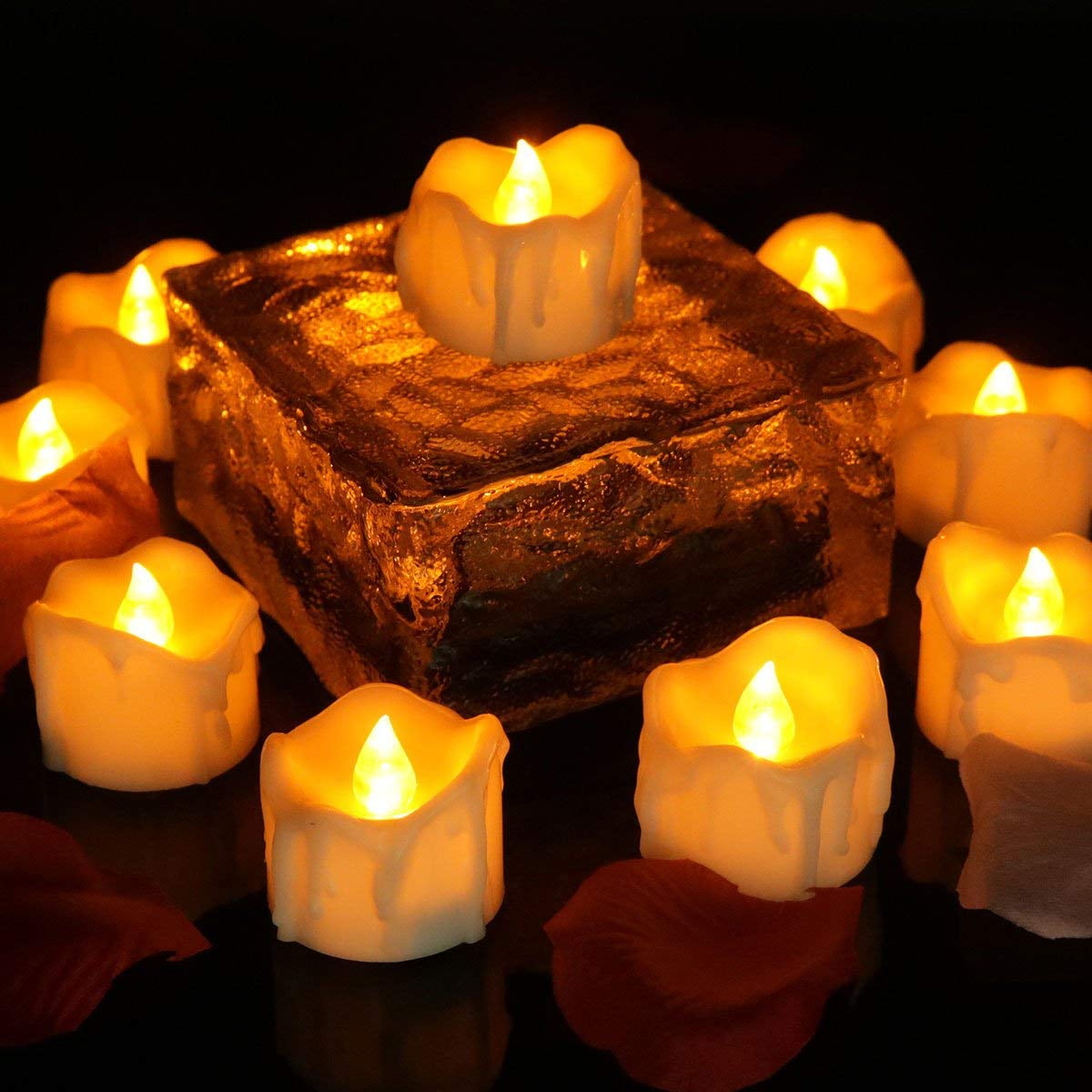 Tea Lights Led Timer (6 Hours on, 18 Hours Off), Flameless Flicking Candles Amber Yellow 24pcs