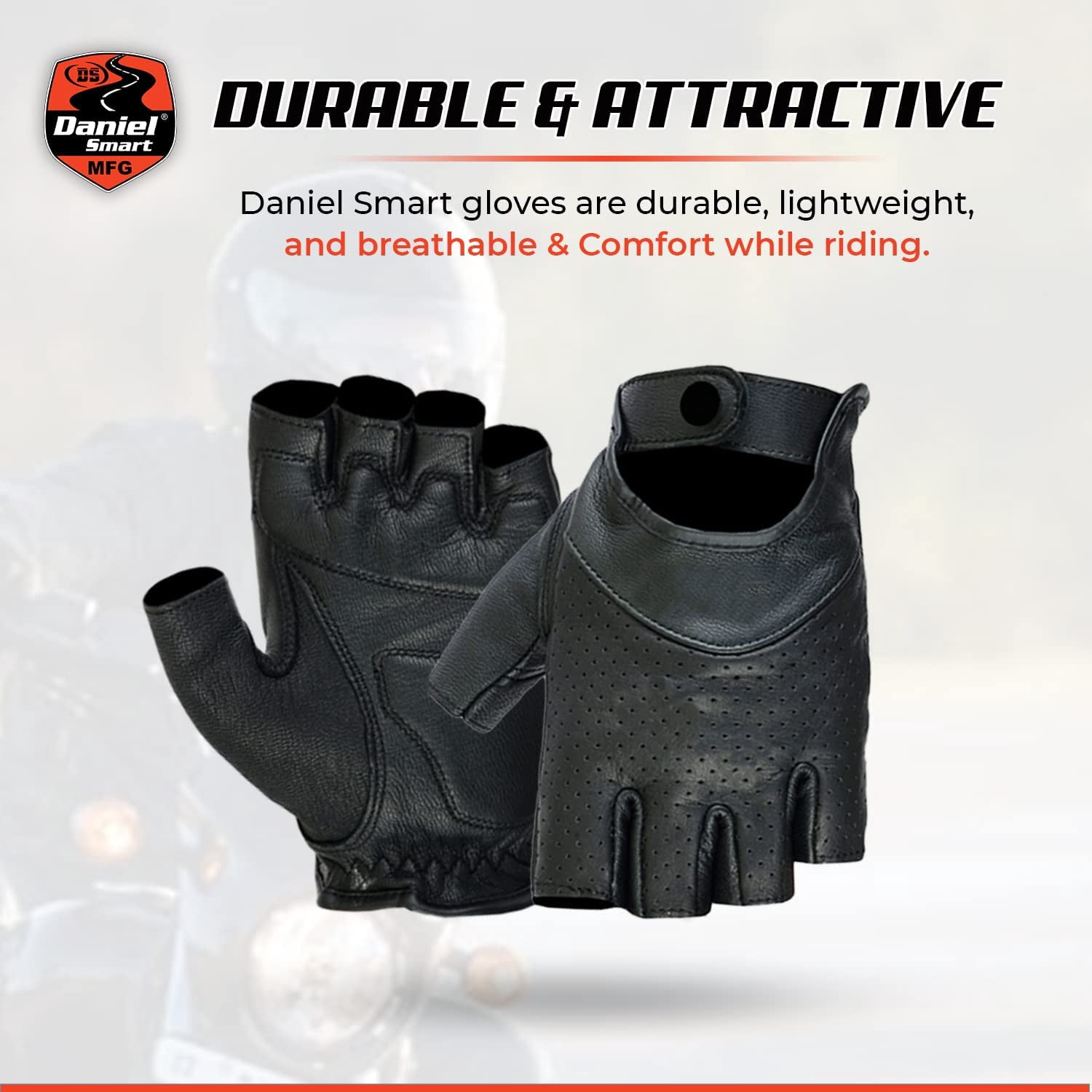 Daniel Smart Genuine Women’s Motorcycle Leather Gloves – Aniline Goat Leather - Fingerless Motorcycle Gloves with Perforated action and Gel Palm