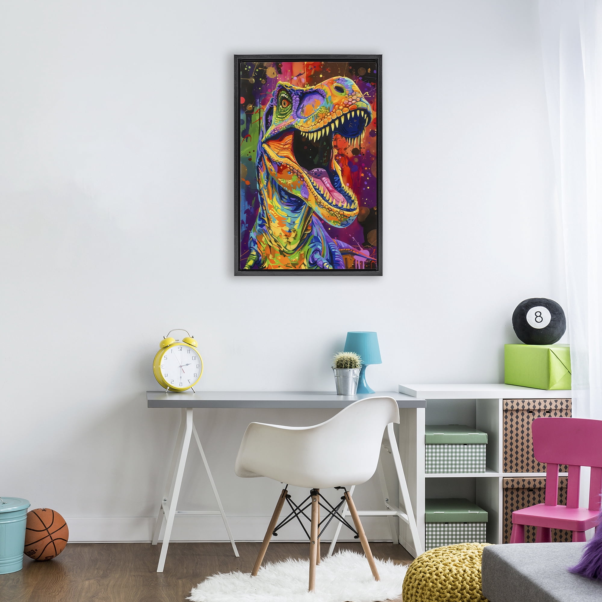 Stupell Industries Paint Splatter Urban T-Rex Black Framed Floater Canvas Wall Art, design by Creative Studio
