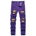 thumbnail image 1 of Jeans Mickason para hombre, vaqueros elásticos, entallados, rotos, morado/amarillo, 1 of 7