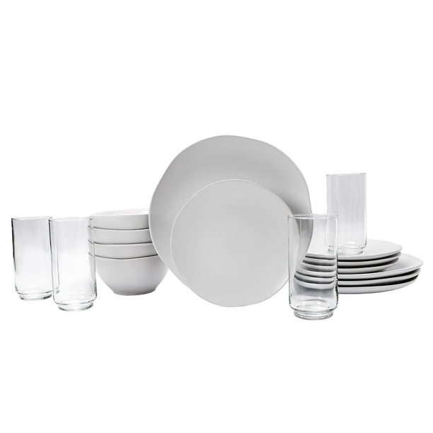 Vajilla de Cerámica con Vaso Crown Baccara 16 piezas para 4 personas - Defiwhite