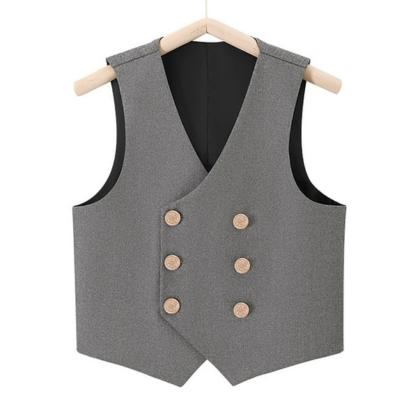 TOOYOU Boys Summer T-Shirt 4 Button Double Breasted Formal Suit Vest Size 4-5 Years Grey