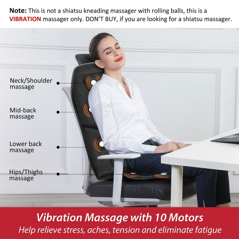 Comfier Back Massager Chair Pad, 10 Motors Vibration Massage Seat Cushion  with Heat Car Office Home Use 