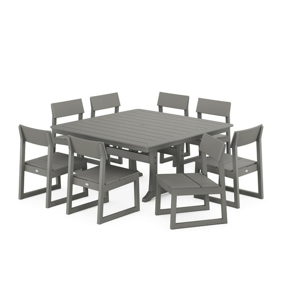 POLYWOOD EDGE Side Chair 9-Piece Dining Set with Trestle Legs in Slate Grey