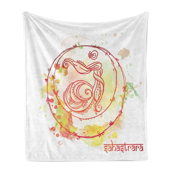 Colorful Soft Flannel Fleece Throw Blanket, Round Sketchy Wheel with Watercolor Splashes and Brushstrokes Ground Image, Cozy Plush for Indoor and Outdoor Use, 50" x 70", Red Yellow, by Ambesonne