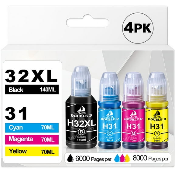 31 32XL ink refill Compatible with HP 31 Ink 32XL Ink Bottle for Smart Tank 5101 5000 Printers, 4 Pack (140ML 32XL Black Ink , 70ML 31 Color Ink)