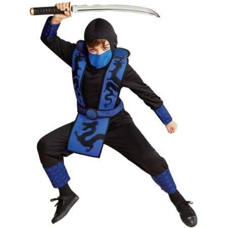 Boys Black & Blue Dragon Ninja Fighter Halloween
