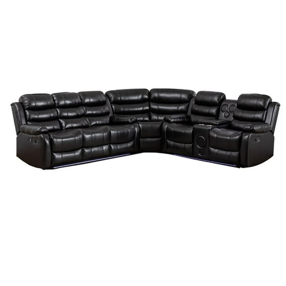 Pemberly Row Faux Leather Living Room Set Modern Reclining Sectional Sofa Black