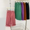thumbnail image 2 of KAUOD Kids Corduroy Cropped Flare Pants Elastic High Waist Ribbed Bell-Bottom Sweatpants Boys Girls Wide Leg Baggy Trousers, 2 of 5