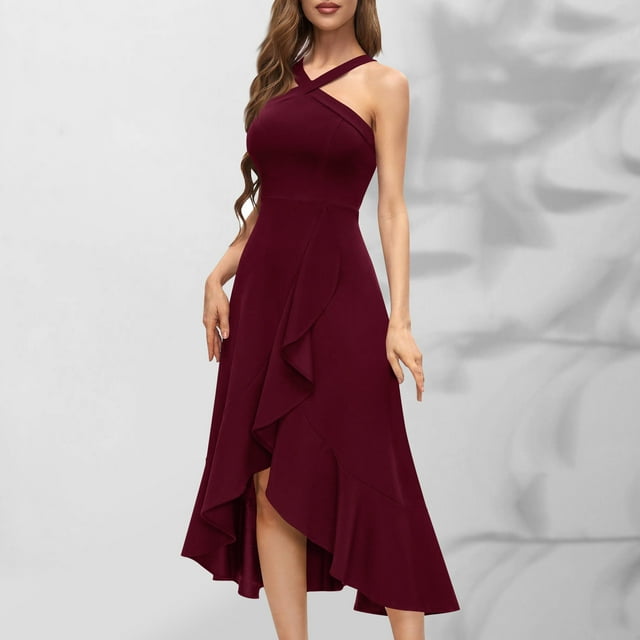Robe à Volants pour Femmes, Robe d'Été Décontractée Sans Manches à Col Rond, Tissu en Polyester Doux pour un Port Polyvalent