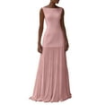thumbnail image 2 of Women Midi Casual Dress, Elegant Pleated Sleeveless Long Dress, Midi Dress for Special Occasions, Pink - S, 2 of 5
