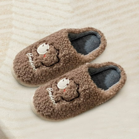 

uikmnh Warm Slippers Couple Men s Winter Indoor Home Plus Velvet Warm Thick Bottom Non Slip Cotton Slippers 9.5