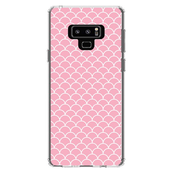 DistinctInk Clear Shockproof Hybrid Case for Samsung Galaxy Note 9 - TPU Bumper, Acrylic Back, Tempered Glass Screen Protector - Light Pink Scalloped Pattern