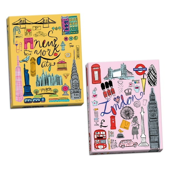 Gango Home Decor Contemporary Travel London & Travel NYC by Farida Zaman (Ready to Hang); Two 11x14in Hand-Stretched Canvases